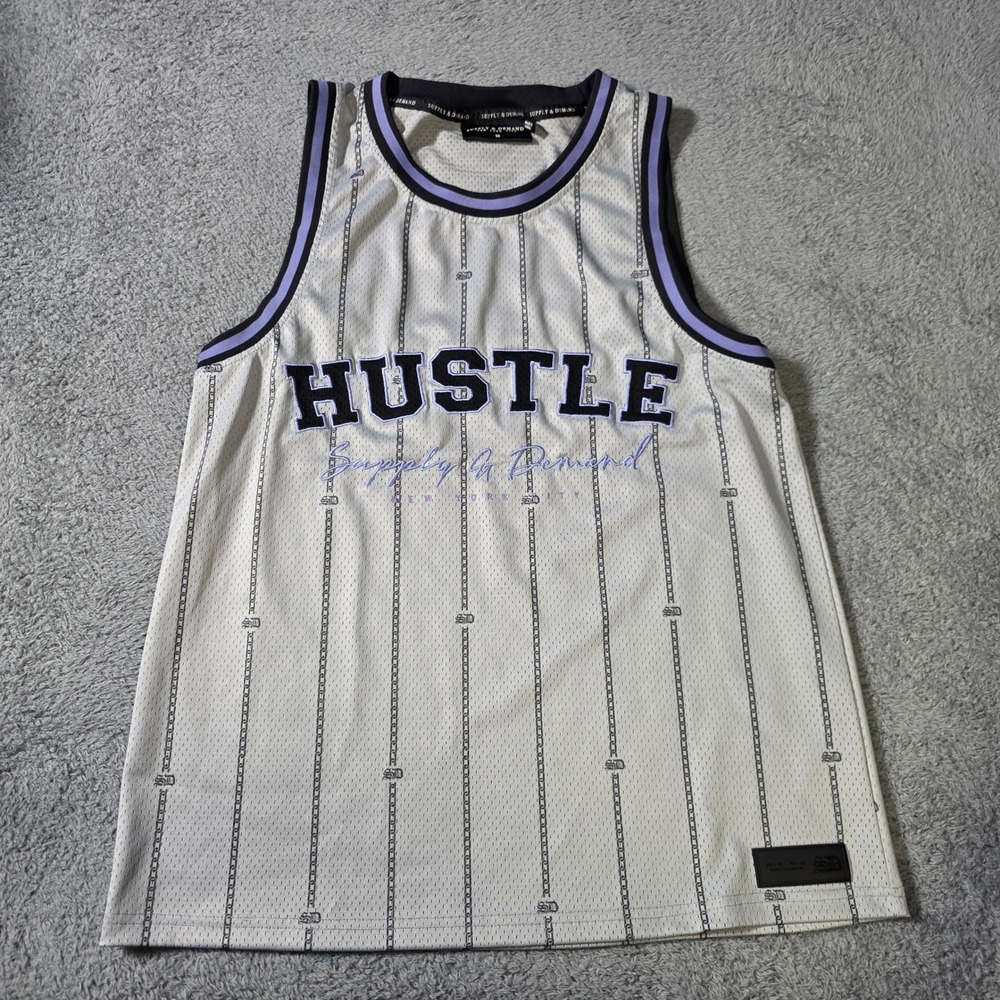 Supply & Demand Mens M Basketball Jersey White Hustle Graphic Mesh Streetwear